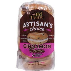 Old Tyme Artisan's Choice Cinnamon Raisin Pre-Sliced Bagels - 6 ct