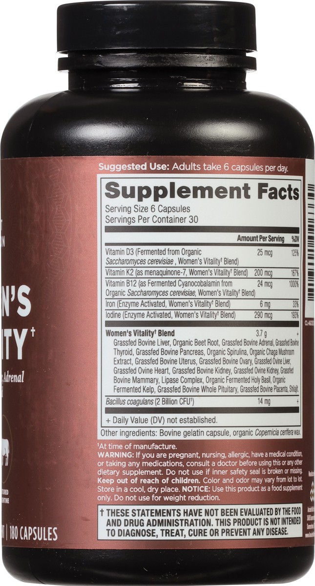 slide 10 of 13, Ancient Nutrition Women's Vitality with Grass-Fed Liver, Adrenal and Thyroid 180 Capsules, 180 ct