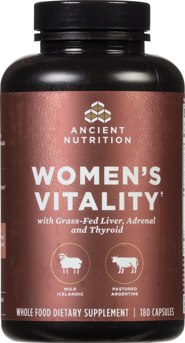 slide 2 of 13, Ancient Nutrition Women's Vitality with Grass-Fed Liver, Adrenal and Thyroid 180 Capsules, 180 ct