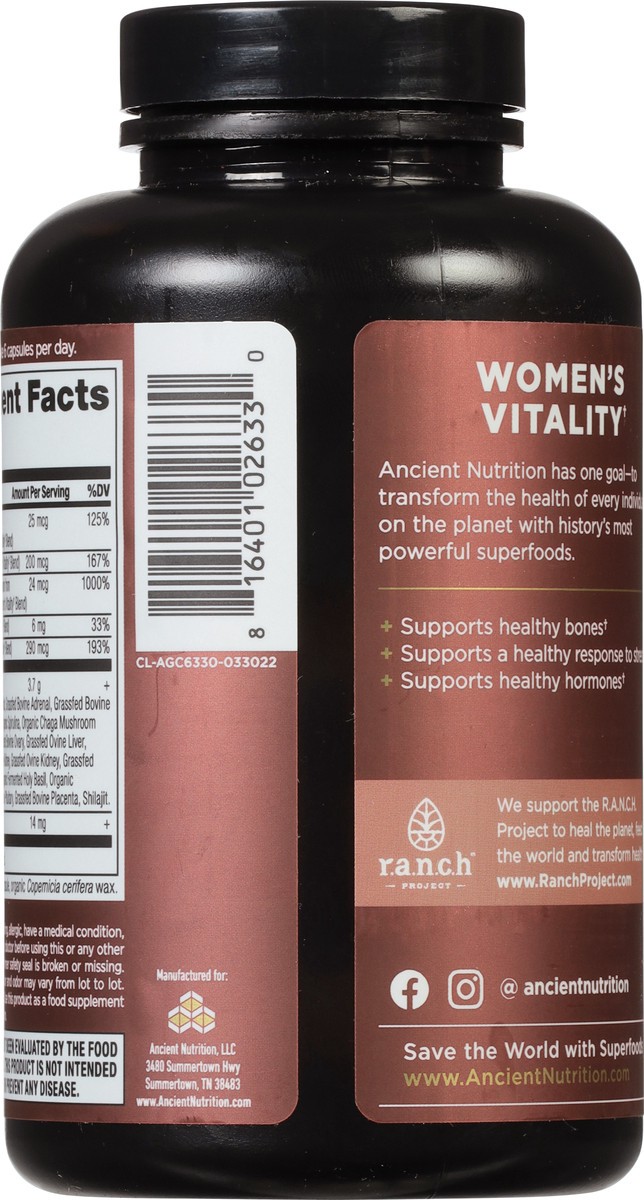 slide 9 of 13, Ancient Nutrition Women's Vitality with Grass-Fed Liver, Adrenal and Thyroid 180 Capsules, 180 ct