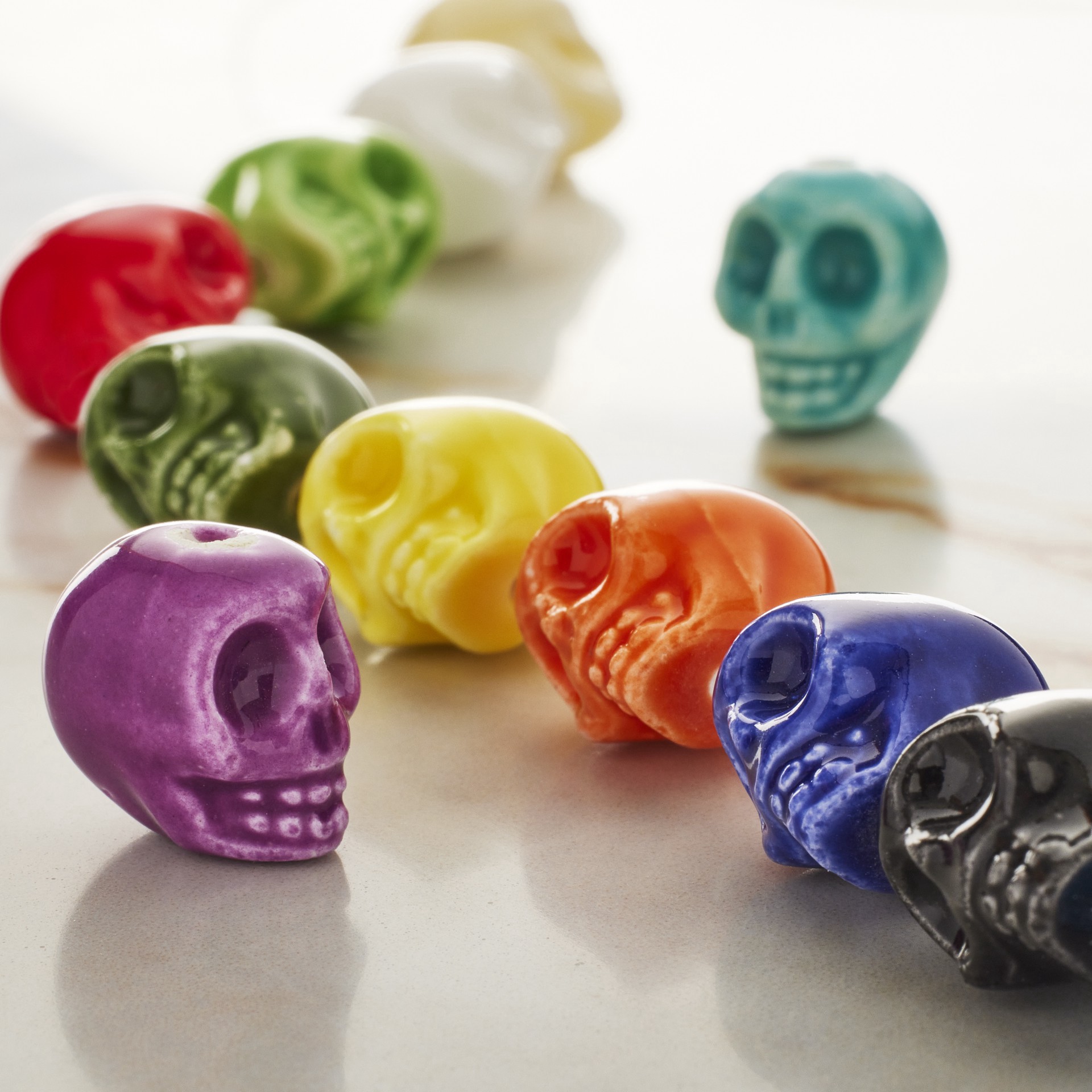 slide 3 of 3, Colorful Ceramic Skull Beads, 11mm By Bead Landing, 11mm