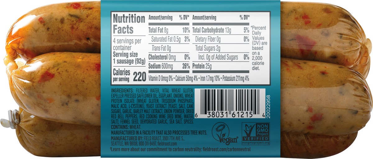 slide 2 of 5, Field Roast Sausages, Plant-Based, Italian Garlic & Fennel, 1 ct