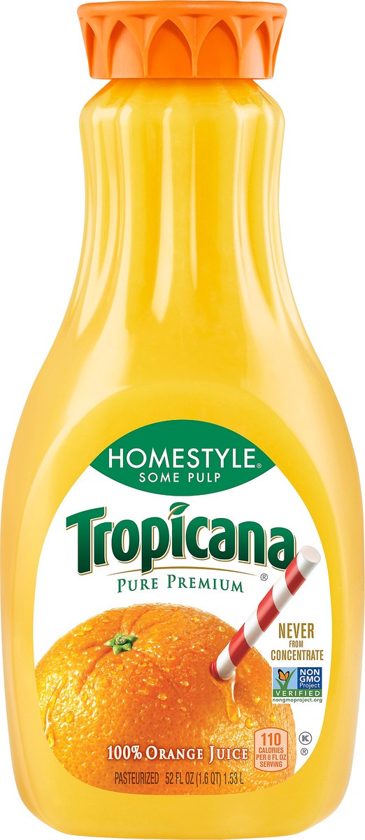 slide 4 of 14, Tropicana Pure Premium Non GMO Orange Fruit Juice, 52 Fl Oz, Bottle, 59 oz