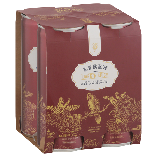slide 1 of 1, Lyre's Cocktail, Non-Alcoholic, Dark 'N Spicy, 4Pk, 8.45 fl oz