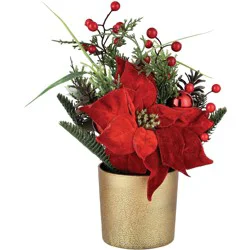 Destination Holiday Faux Potted Poinsettia Christmas Décor
