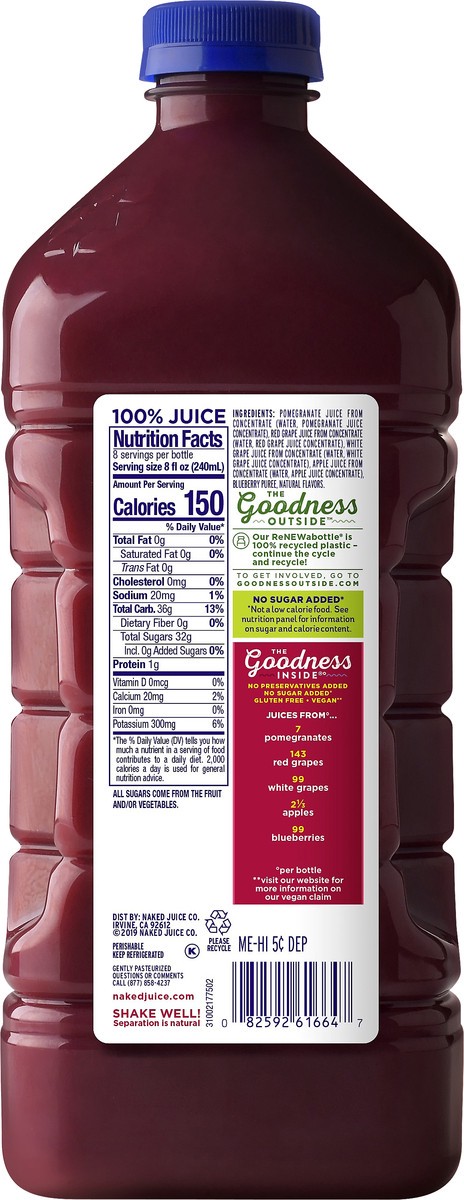 slide 3 of 7, Naked Juice Smoothie Pomegranate Blueberry, 64 oz