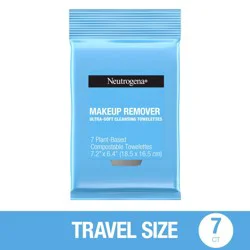 Neutrogena Makeup Remover Facial Cleansing Towelettes, Daily Face Wipes Remove Dirt, Oil, Makeup & Waterproof Mascara, Gentle, Alcohol-Free, 100% Plant-Based Fibers, Travel Pack, 7 ct