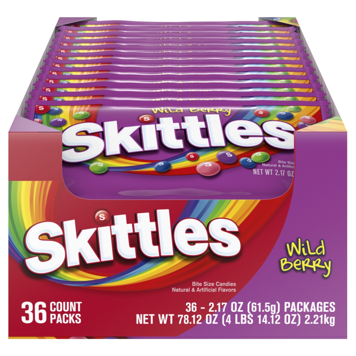 slide 1 of 1, Skittles Wild Berry Fruity Chewy Candy Full Size Bulk Pack (2.17 oz., 36 ct.), 78.12 oz