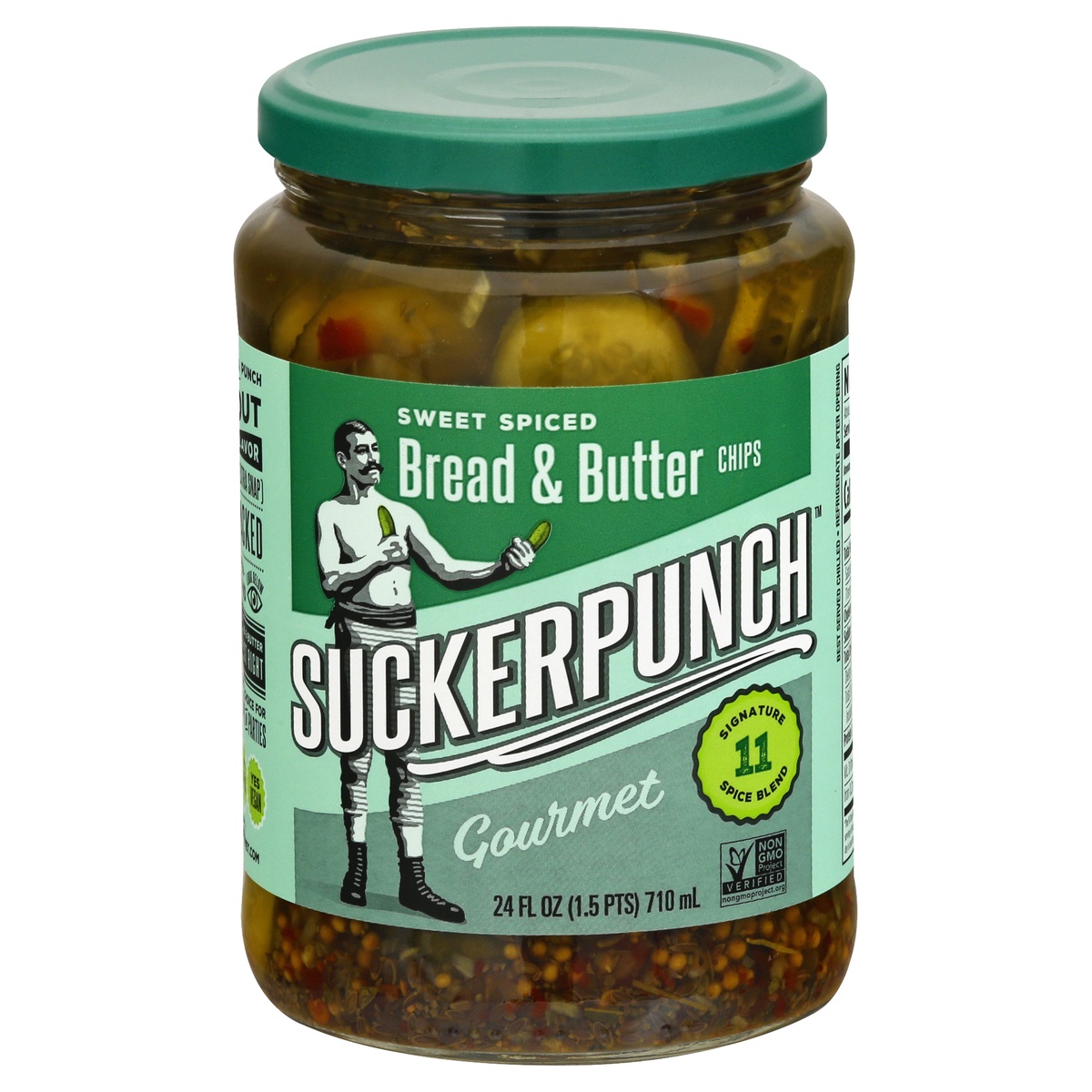 slide 1 of 1, SuckerPunch Gourmet Bread & Butter Chips Sweet Spiced Pickles 24 fl oz, 24 oz