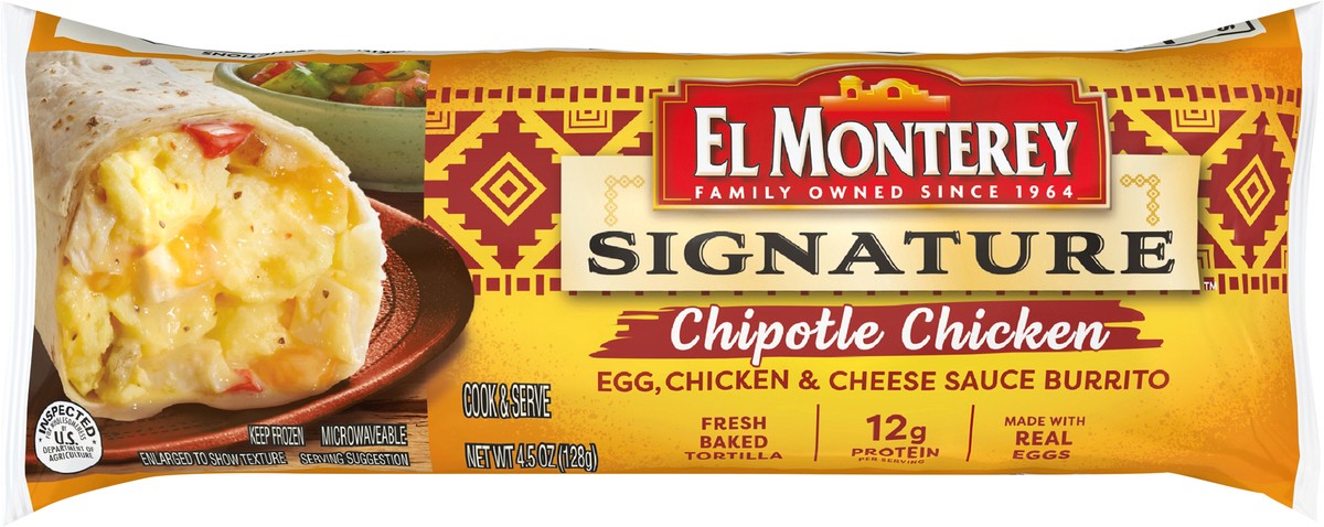 slide 4 of 7, El Monterey Chipotle Chickn Breakfast Burrito, 4.5 oz