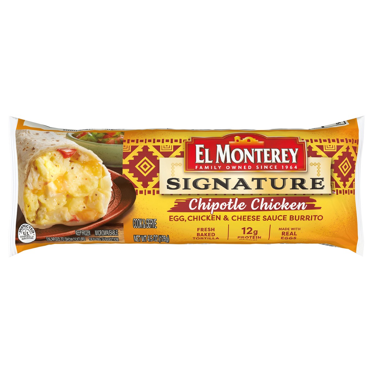 slide 1 of 7, El Monterey Chipotle Chickn Breakfast Burrito, 4.5 oz