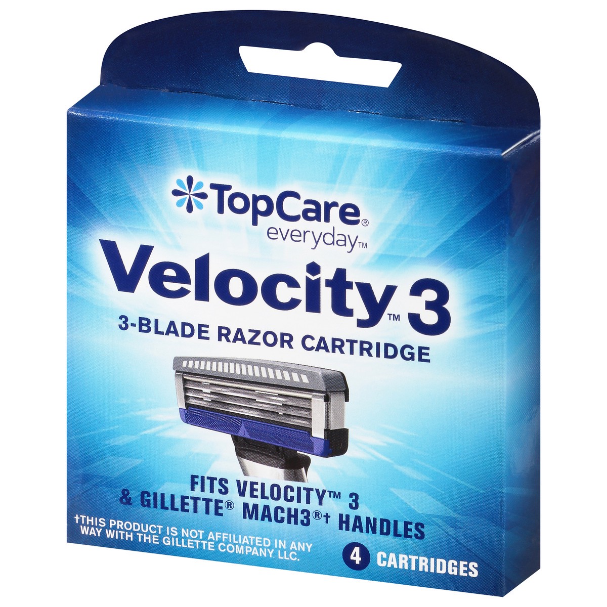 slide 3 of 9, TopCare Cartridges, 3-Blade Razor, Velocity 3, 4 ct