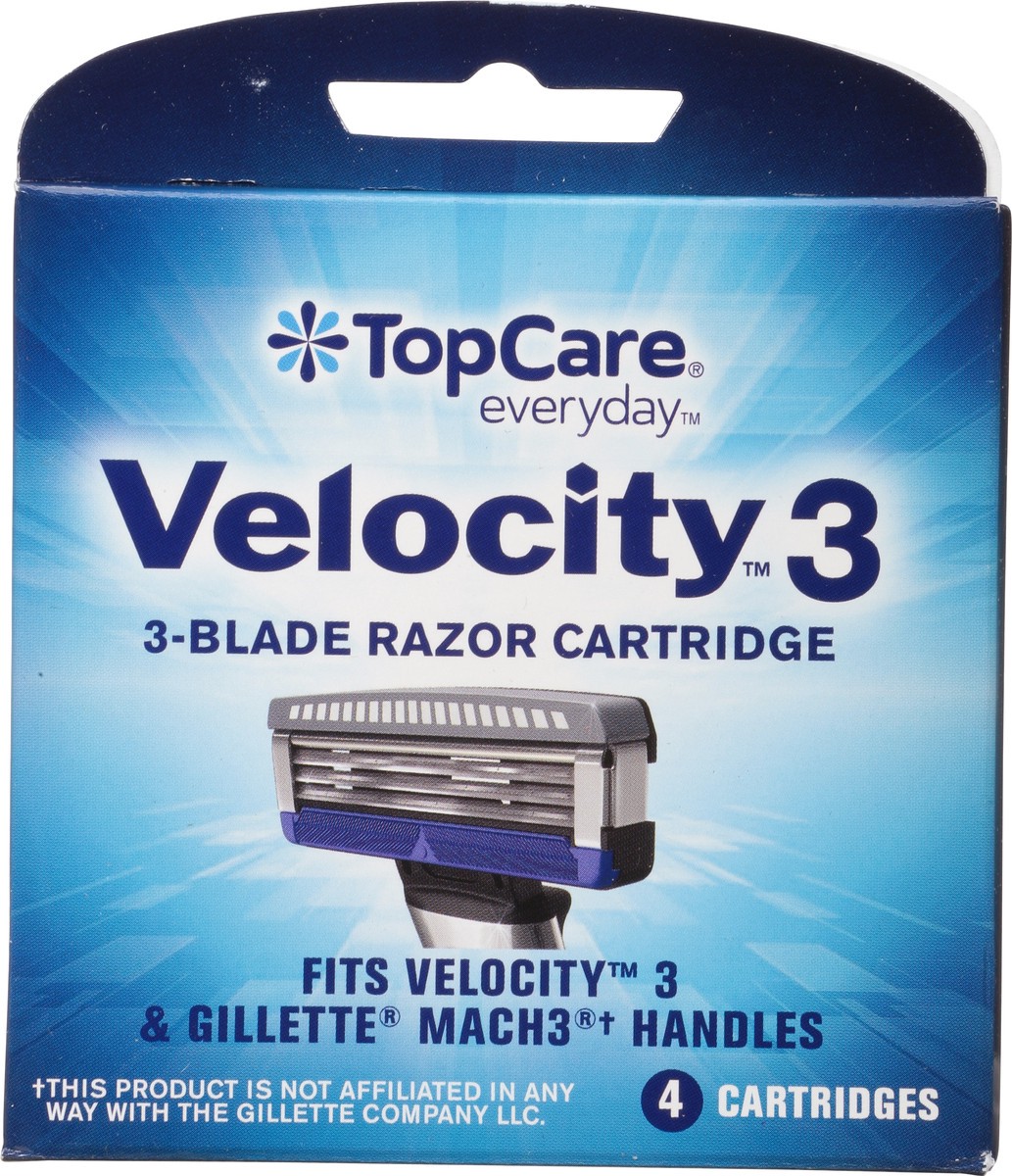 slide 2 of 9, TopCare Cartridges, 3-Blade Razor, Velocity 3, 4 ct