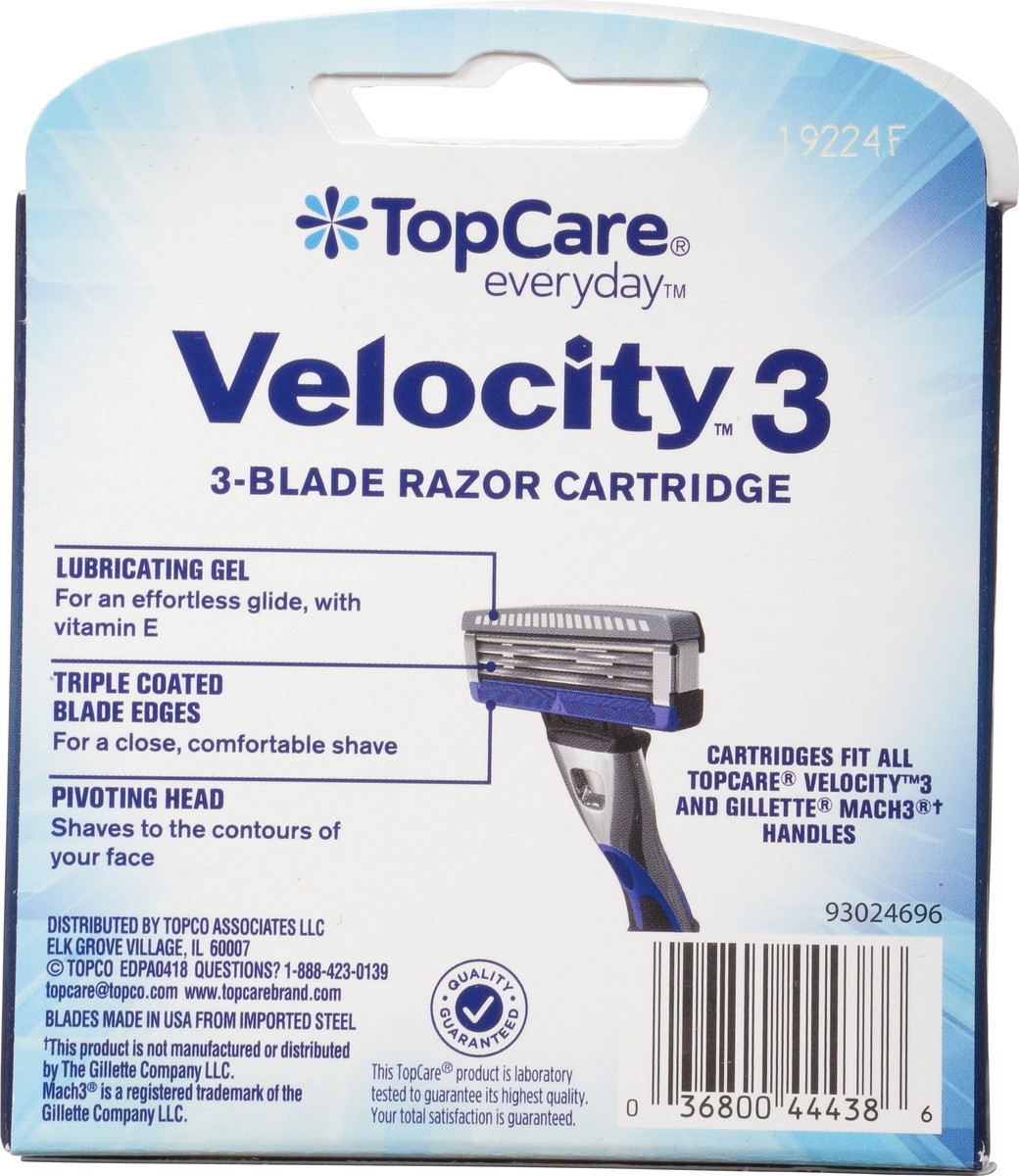 slide 4 of 9, TopCare Cartridges, 3-Blade Razor, Velocity 3, 4 ct