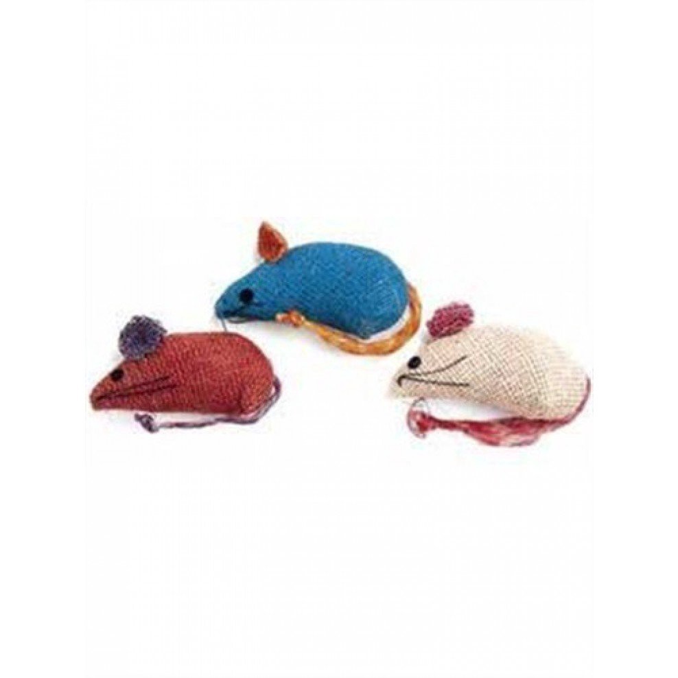 slide 1 of 4, SPOT Cat Toy Colored Burlap Mice With Carnip Card - 3 Count, 3 ct