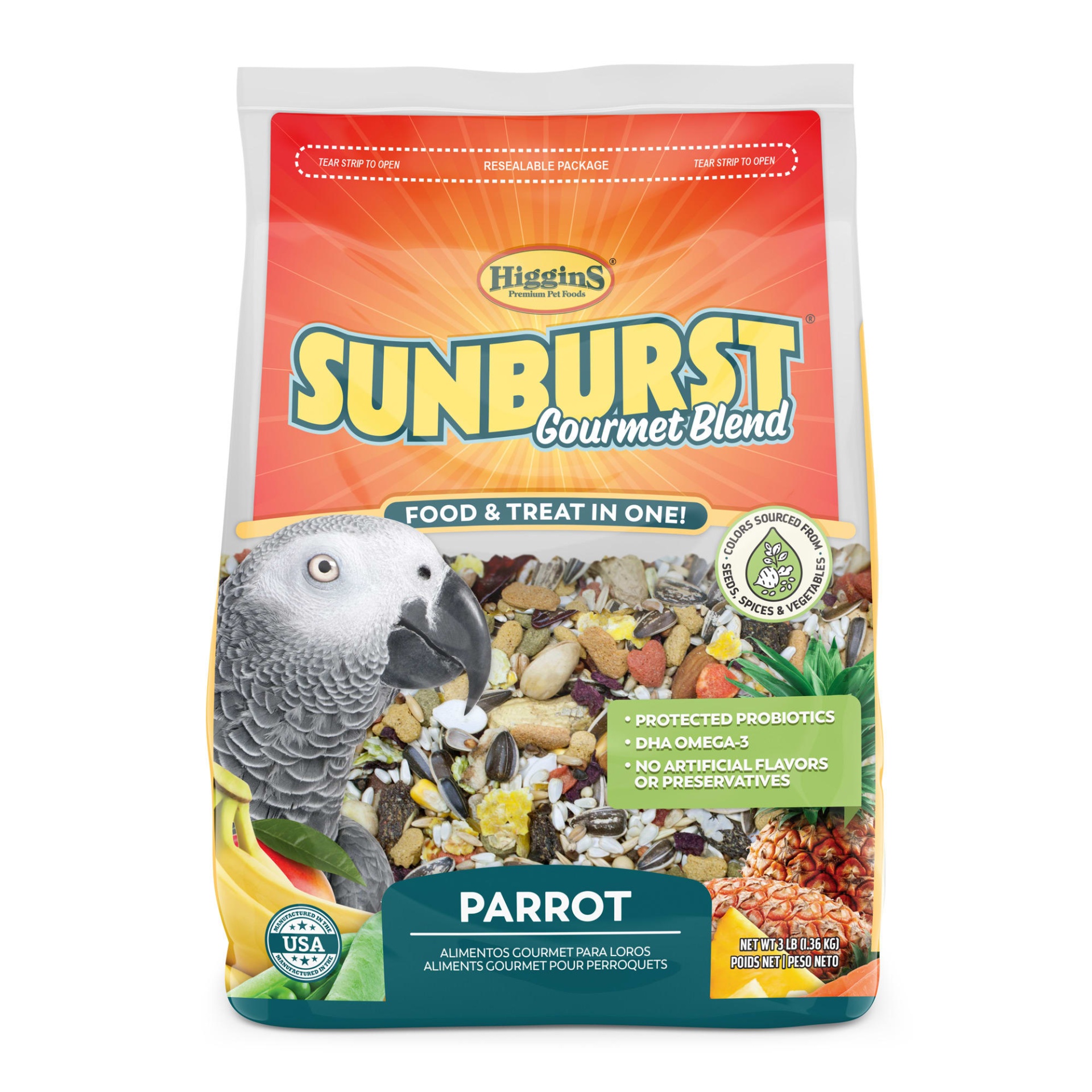slide 1 of 1, Higgins Sunburst Gourmet Food Mix for Parrots, 3 lb