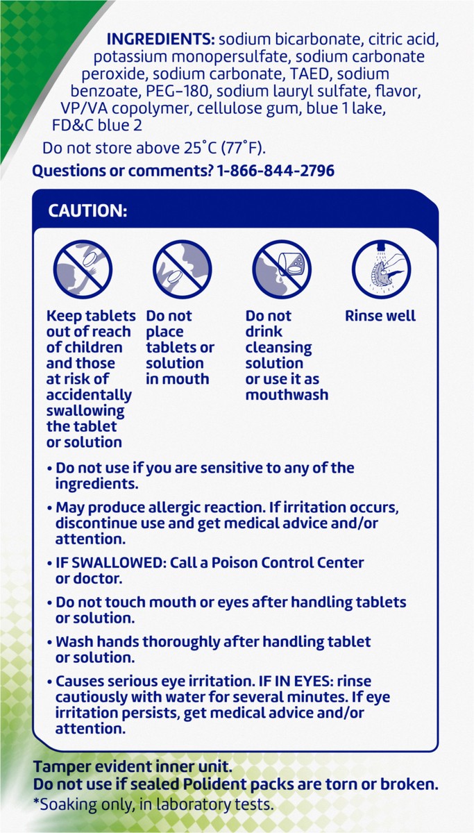 slide 9 of 10, Polident Overnight Whitening Antibacterial Denture Cleanser Effervescent Tablets, 40 count, 40 ct