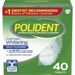 Polident Antibacterial Denture Cleanser Overnight Whitening Daily Cleanser Tablets