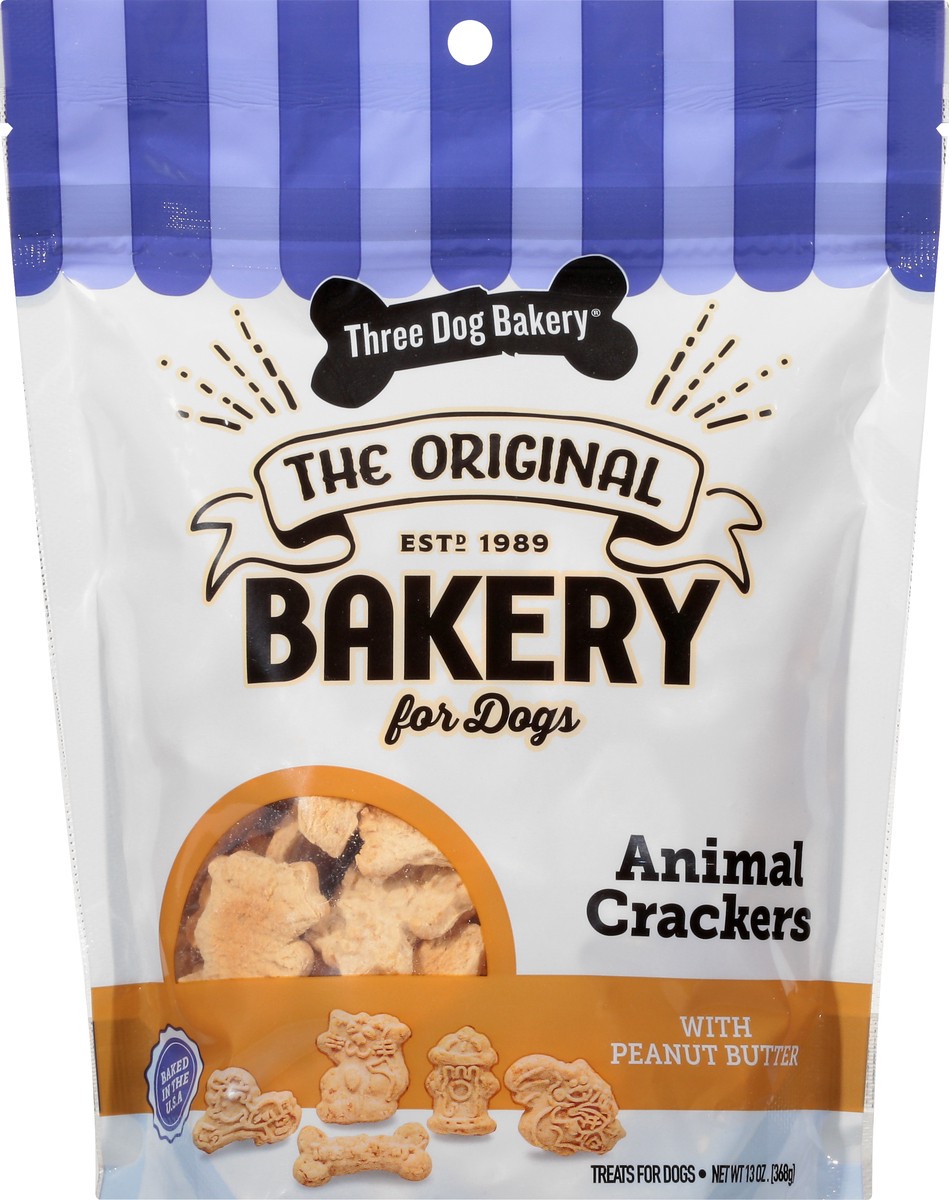 slide 2 of 12, Three Dog Bakery Animal Crackers Peanut Butter Treats for Dogs 13 oz, 13 oz