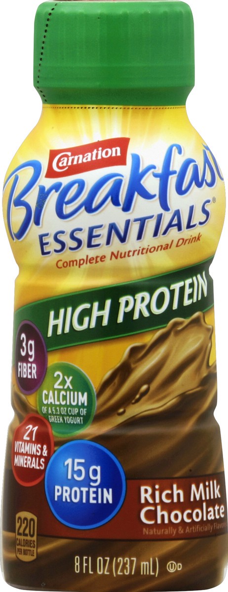 slide 3 of 4, CARNATION BREAKFAST ESSENTIALS HIGH PROTEIN Rich Milk Chocolate - 8 fl oz, 8 fl oz