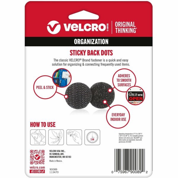 slide 2 of 10, VELCRO Brand VELCRO Brand Sticky Back Tape - 60 Mil Width X 0.06" Length - 50 / Pack - Black, 1 ct