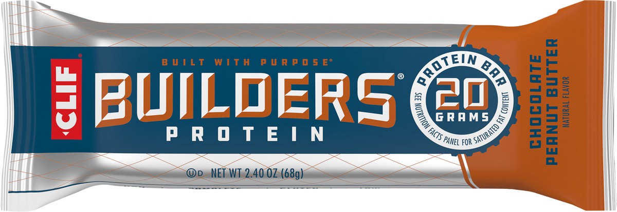 slide 8 of 12, CLIF Builders - Chocolate Peanut Butter Flavor - Protein Bar - Gluten-Free - Non-GMO - Low Glycemic - 20g Protein - 2.4 oz., 2.03 oz