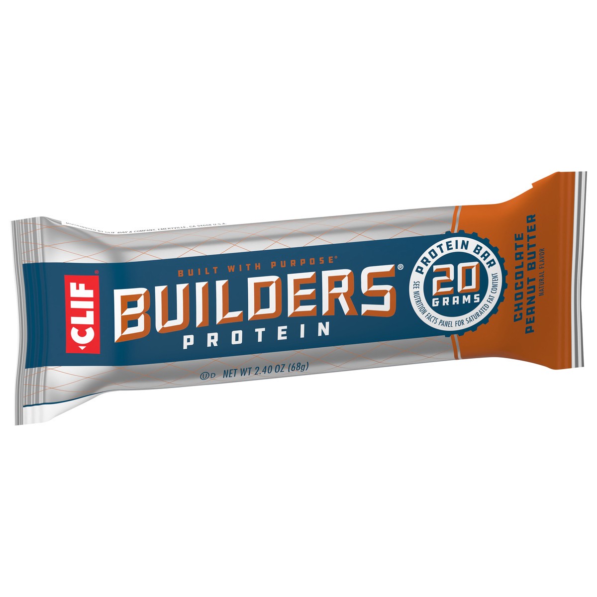 slide 10 of 12, CLIF Builders - Chocolate Peanut Butter Flavor - Protein Bar - Gluten-Free - Non-GMO - Low Glycemic - 20g Protein - 2.4 oz., 2.03 oz