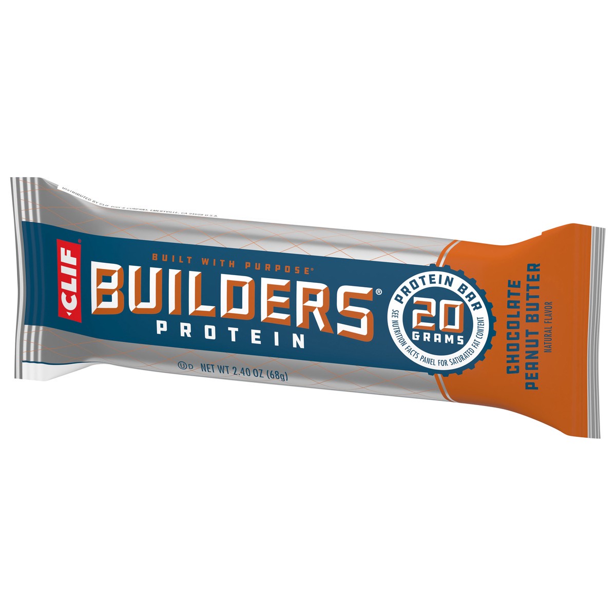 slide 11 of 12, CLIF Builders - Chocolate Peanut Butter Flavor - Protein Bar - Gluten-Free - Non-GMO - Low Glycemic - 20g Protein - 2.4 oz., 2.03 oz