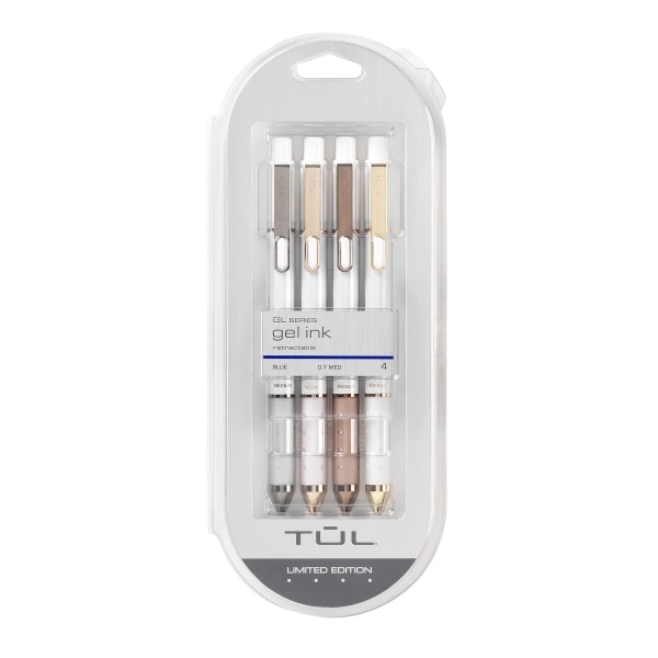 slide 1 of 10, TUL Retractable Gel Pens, Mixed Metals, Medium Point, 0.7 Mm, Pearl White Barrel, Blue Ink, Pack Of 4 Pens, 4 ct