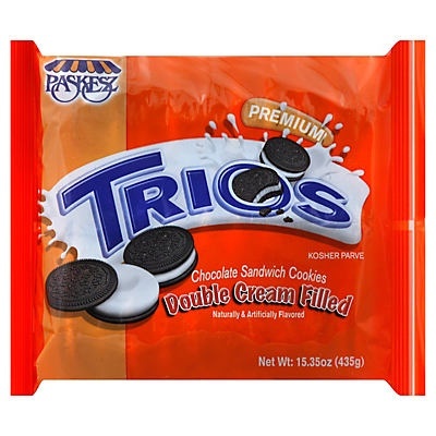 slide 1 of 1, Paskesz Trios Double Cream Filled, 15 oz