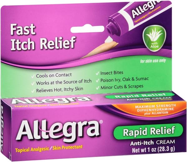 slide 1 of 1, Allegra Rapid Relief Anti-Itch Topical Analgesic & Skin Protectant Cream, 1 oz