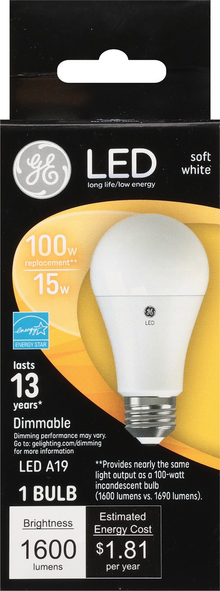 slide 7 of 9, GE 15 Watts Soft White LED A19 Light Bulb 1 ea, 1 ct