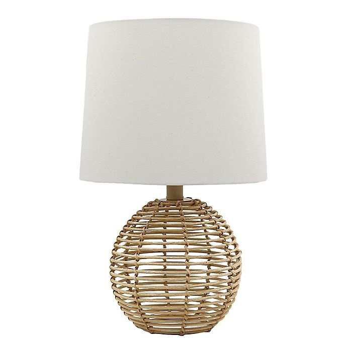 slide 1 of 4, Designs Direct Direct Designs Brown Rattan Table Lamp with Linen Shade, 18.5 in