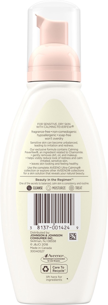 slide 2 of 7, Aveeno Ultra Calming Fragrance Free Foaming Cleanser, 6 oz