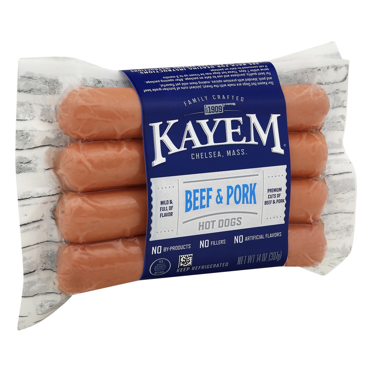 slide 2 of 9, Kayem Beef & Pork Hot Dogs 14 oz, 14 oz