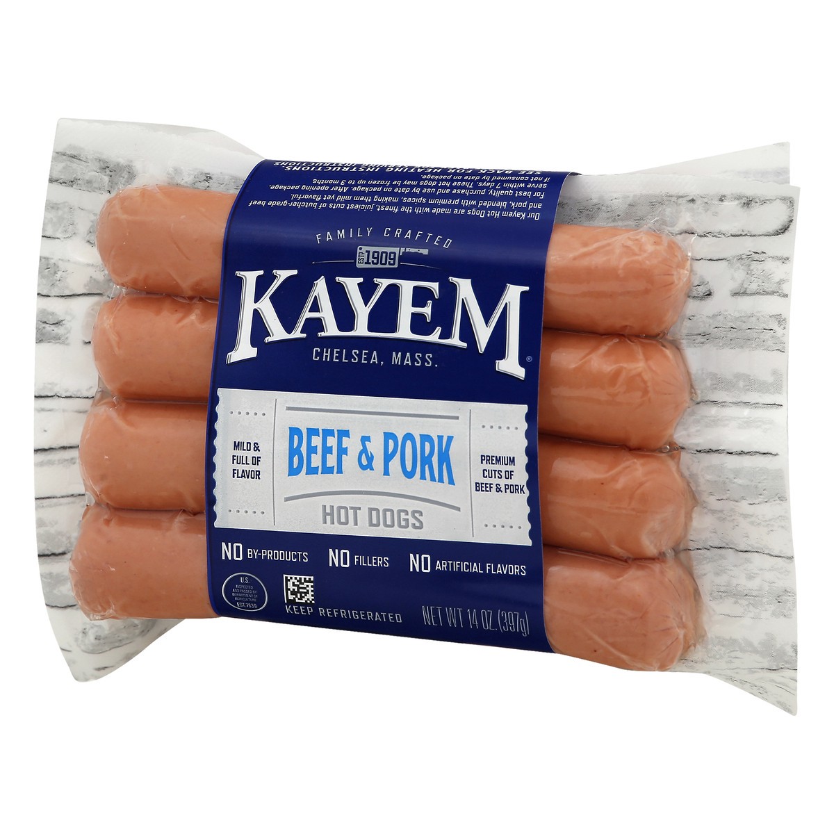 slide 3 of 9, Kayem Beef & Pork Hot Dogs 14 oz, 14 oz