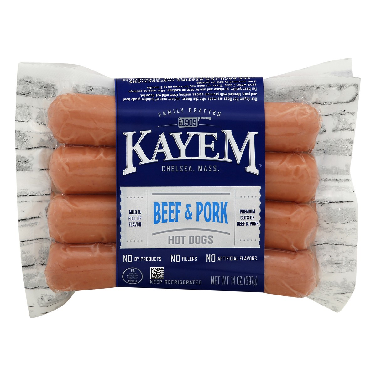 slide 1 of 9, Kayem Beef & Pork Hot Dogs 14 oz, 14 oz
