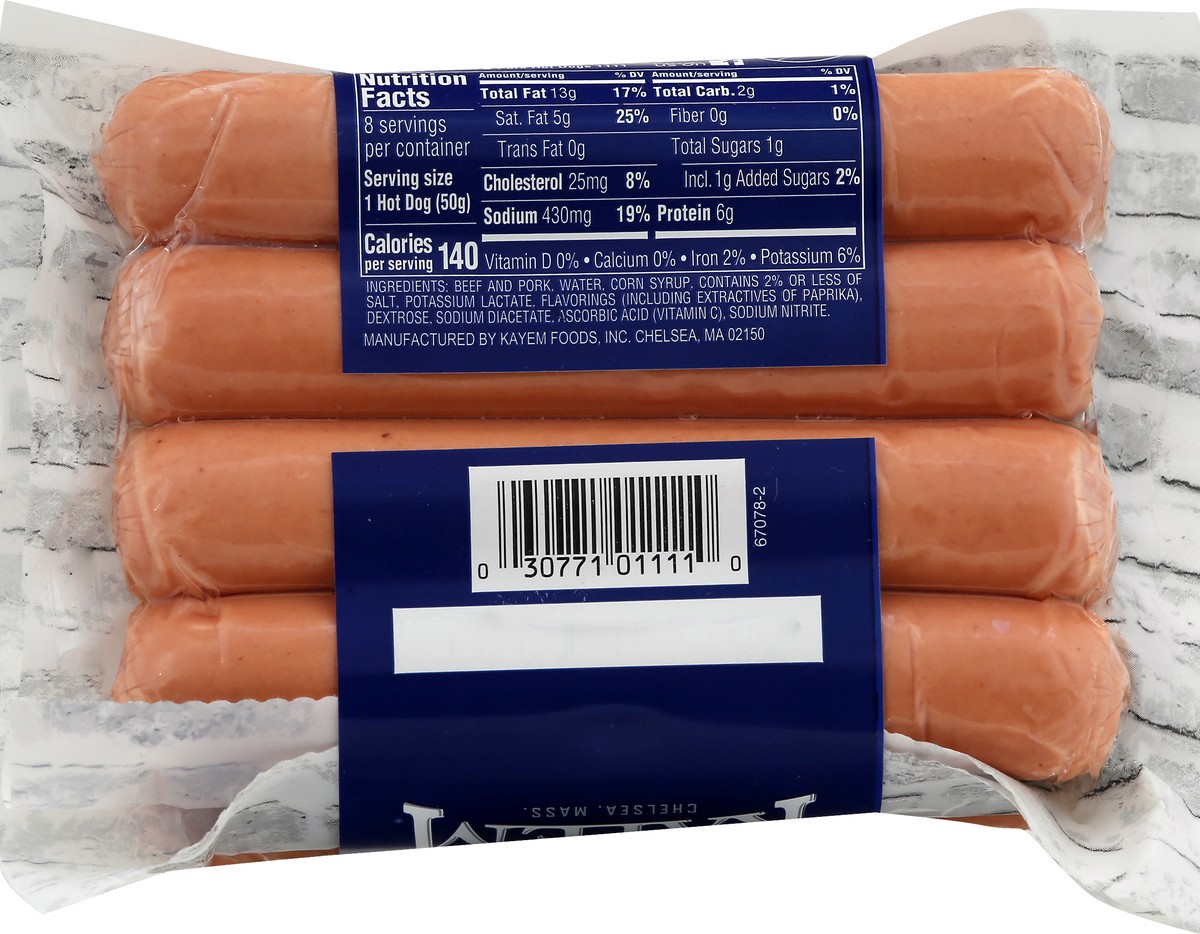 slide 5 of 9, Kayem Beef & Pork Hot Dogs 14 oz, 14 oz