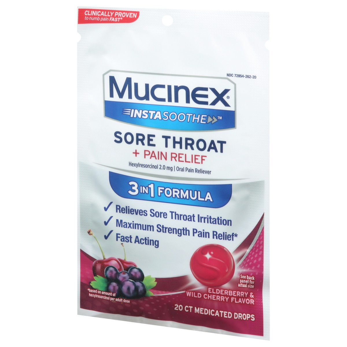 slide 9 of 12, Mucinex InstaSoothe Elderberry & Wild Cherry Flavor Sore Throat + Pain Relief 20 Medicated Drops, 20 ct