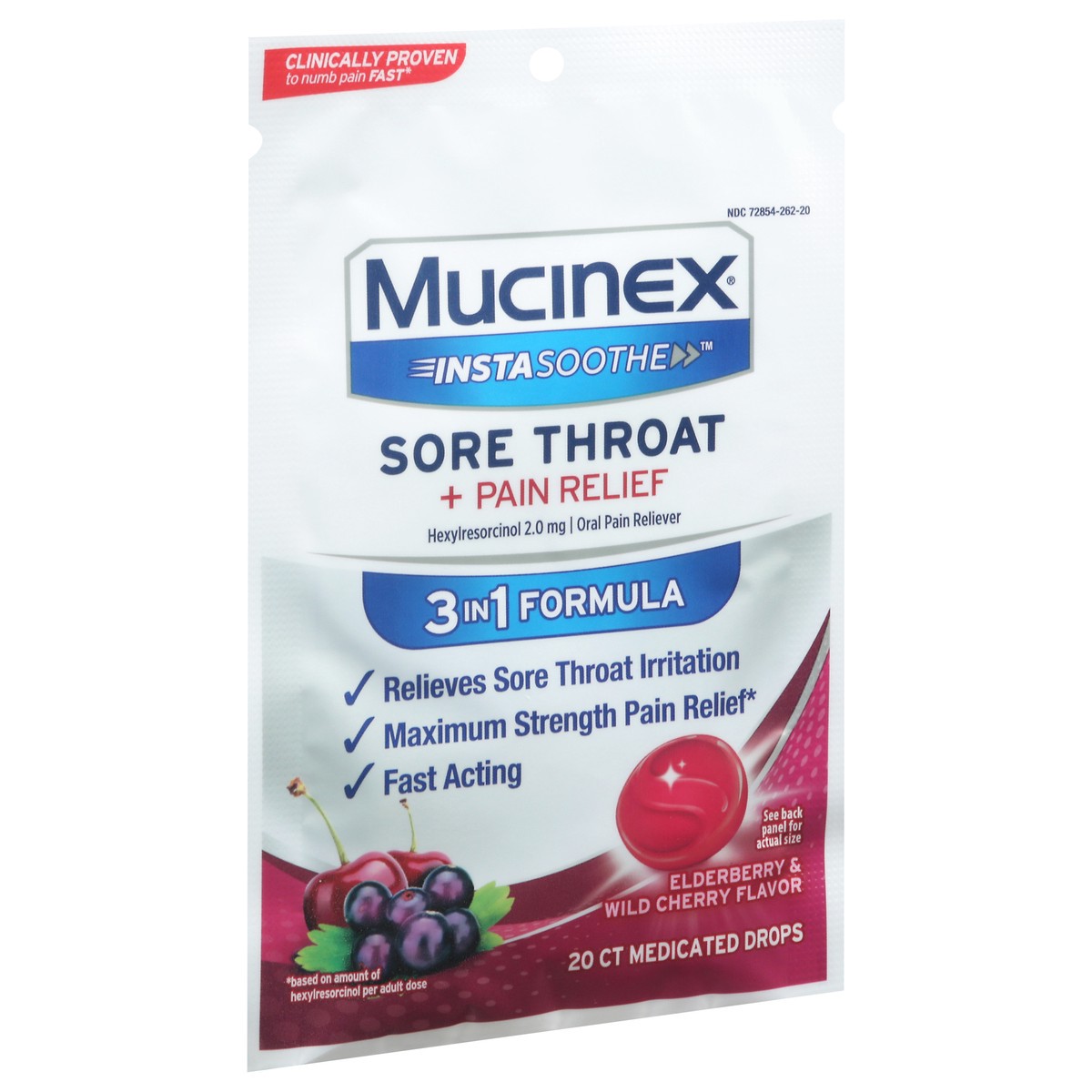 slide 7 of 12, Mucinex InstaSoothe Elderberry & Wild Cherry Flavor Sore Throat + Pain Relief 20 Medicated Drops, 20 ct