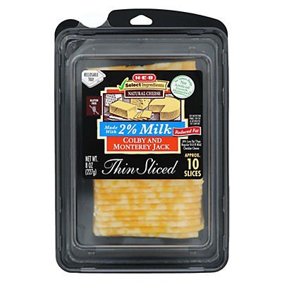 slide 1 of 1, H-E-B 2% Milk Colby Jack Thin Sliced Cheese, 8 oz