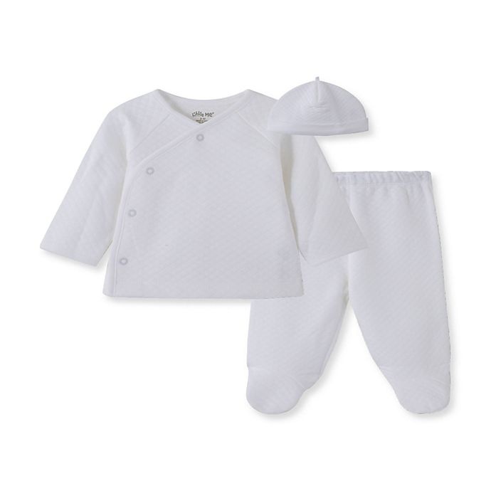 slide 1 of 2, Little Me Newborn Kimono, Footed Pant, and Hat Set - White, 3 ct