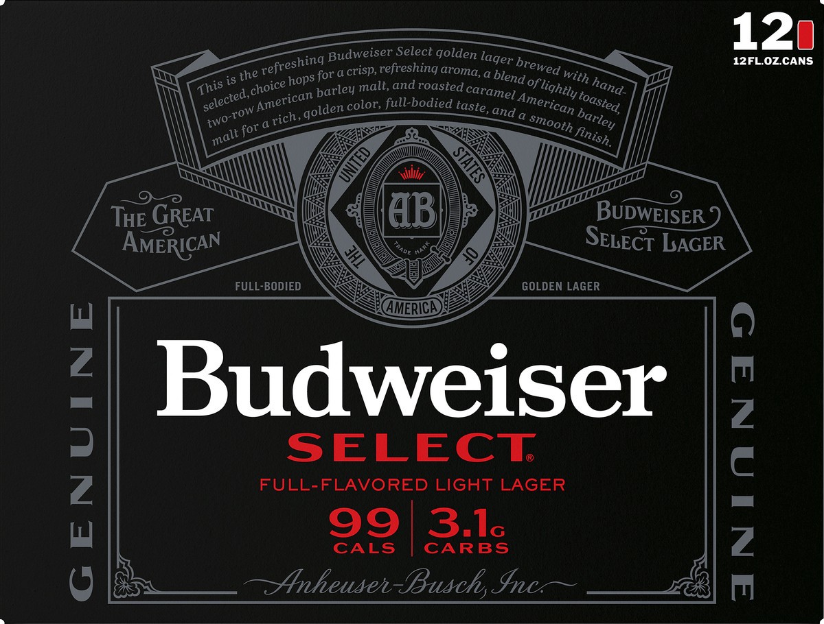 slide 1 of 5, Budweiser Select Full-Flavored Light Lager Beer 12 ea, 12 ct