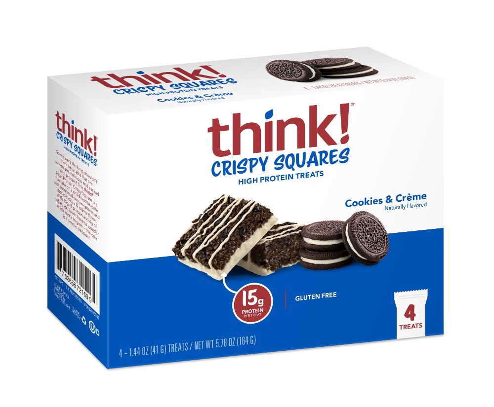 slide 1 of 1, think! High Protein Cookies & Créme Crispy Squares, 4 pk, 4 ct