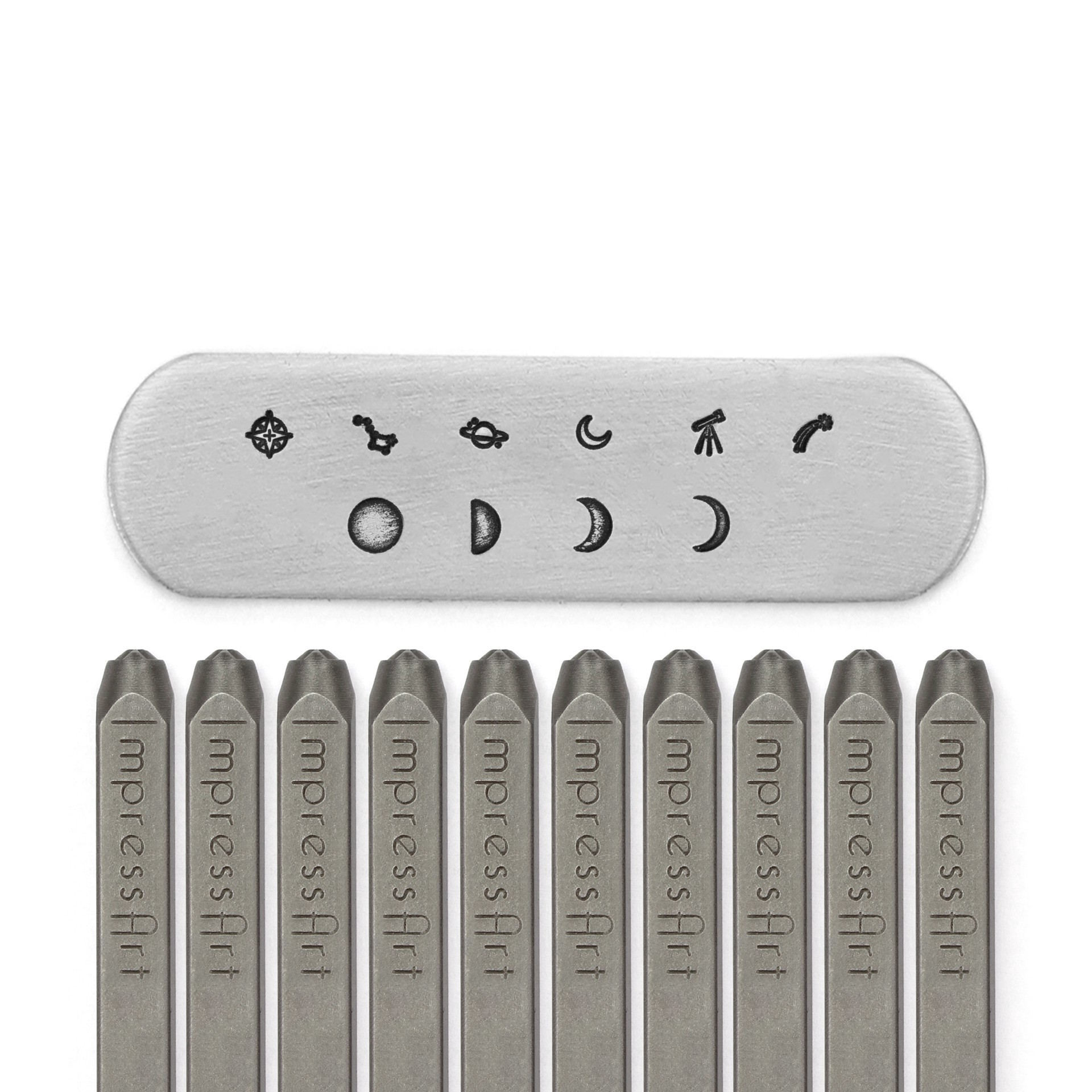 slide 4 of 5, Impressart 3mm & 4mm Celestial Metal Stamps Pack, 3 mm