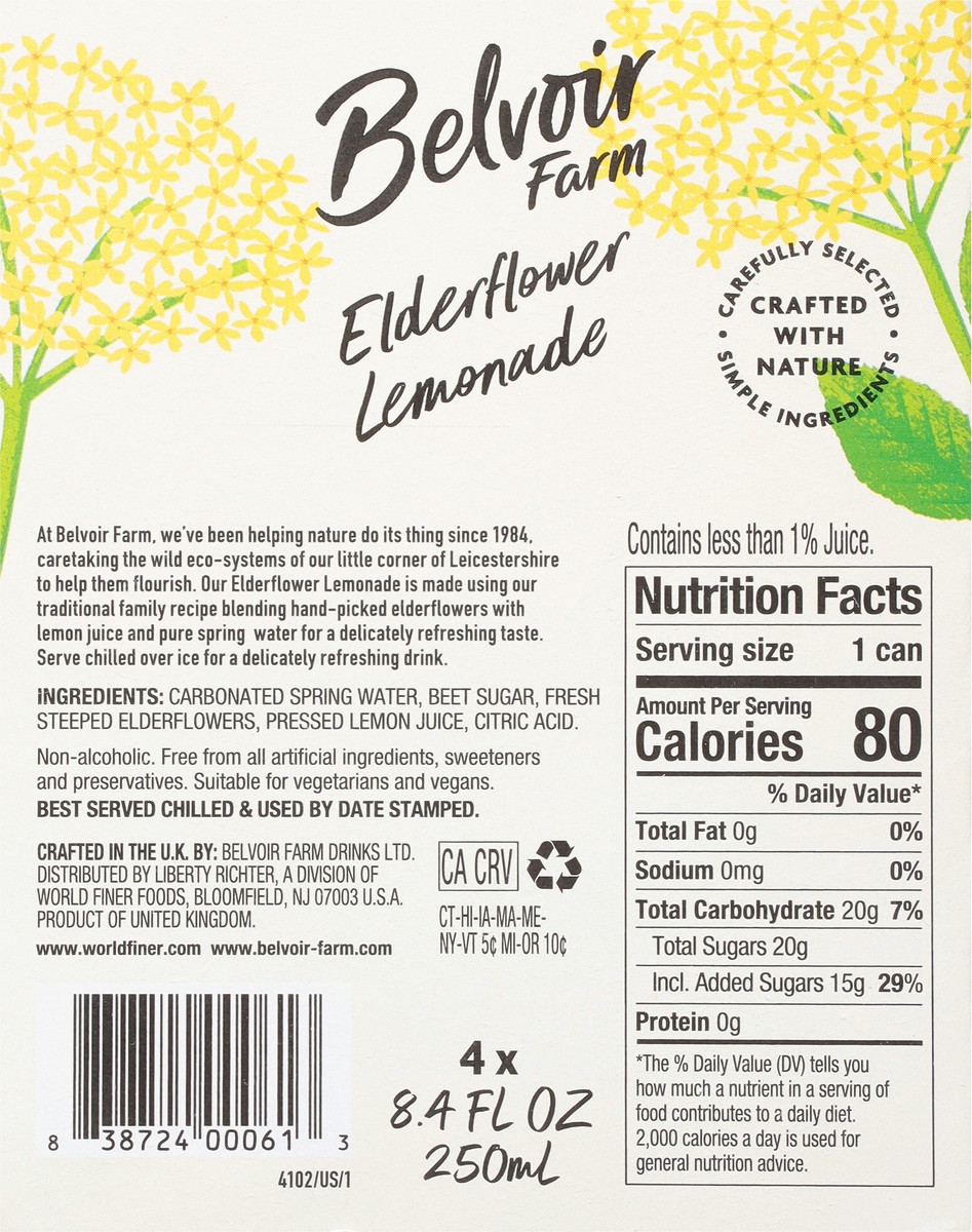 slide 2 of 13, Belvoir Farm Elderflower Lemonade Sparkling Soft Drink 4 - 8.4 fl oz Cans, 4 ct