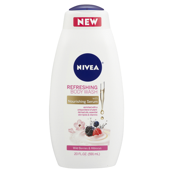 slide 1 of 1, Nivea Wild Berry & Hibiscus Refreshing Body Wash with Nourishing Serum, 20 oz