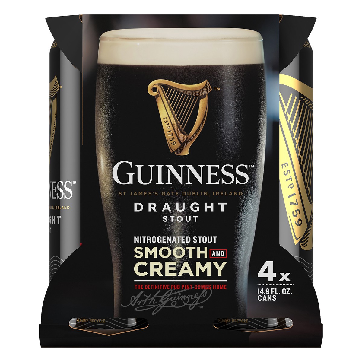 slide 1 of 1, Guinness Draught Stout Beer 4 - 14.9 fl oz Cans, 14.90 fl oz