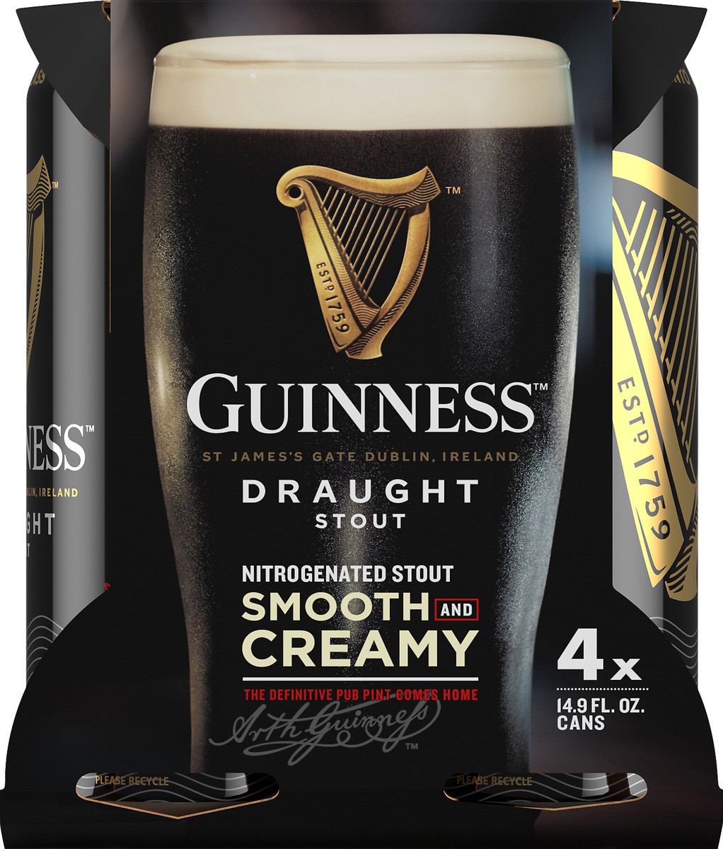 slide 1 of 1, Guinness Draught Stout Beer 4 - 14.9 fl oz Cans, 4 ct; 14.9 oz