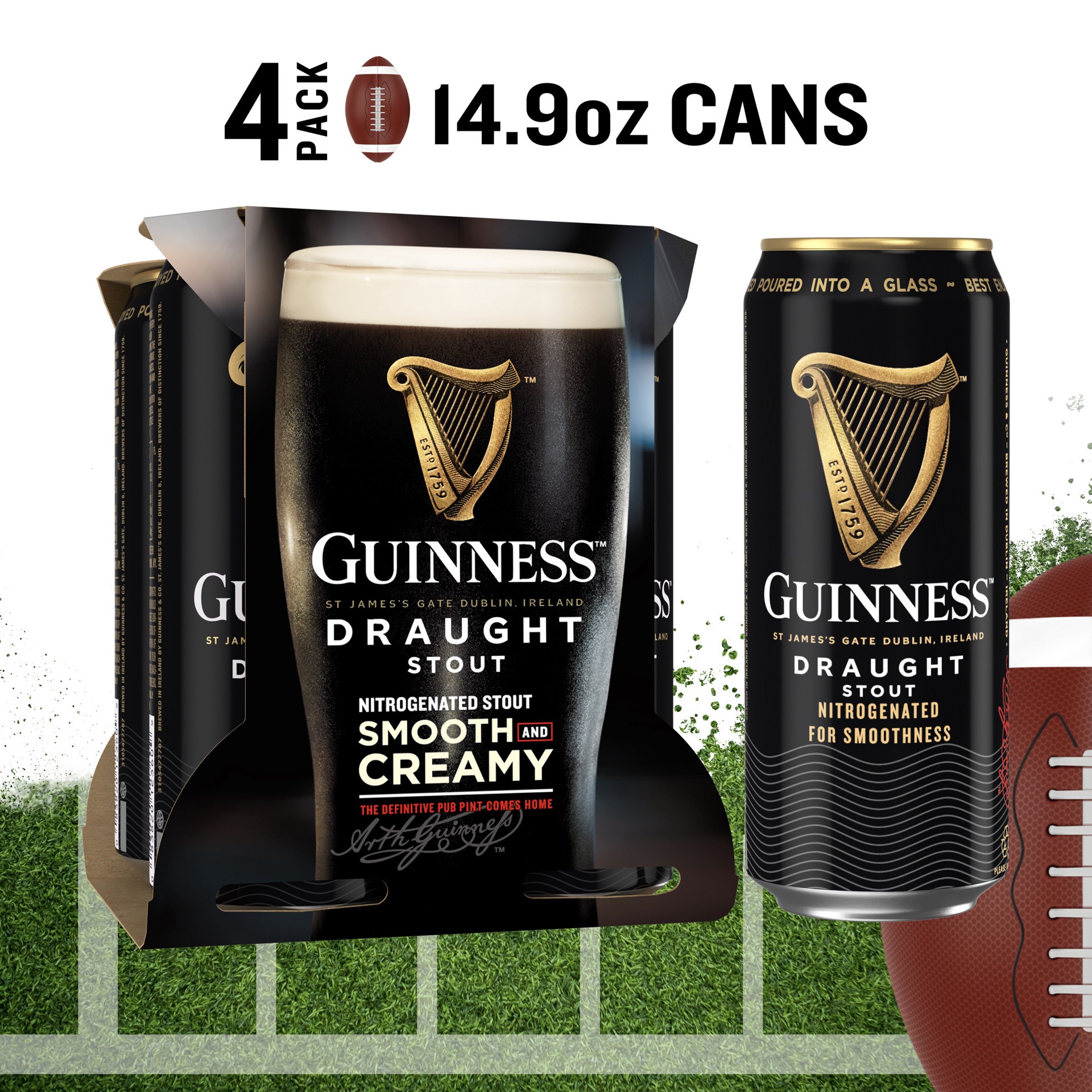 slide 1 of 1, Guinness Draught Stout Import Beer, 14.9 fl oz, 4 Pack Cans, 4.1% ABV, 14.90 fl oz